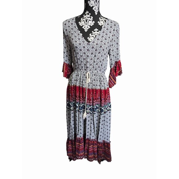 Umgee Dresses & Skirts - Umgee Boho Floral Ruffle Hem Maxi Dress Medium Boho Tassels